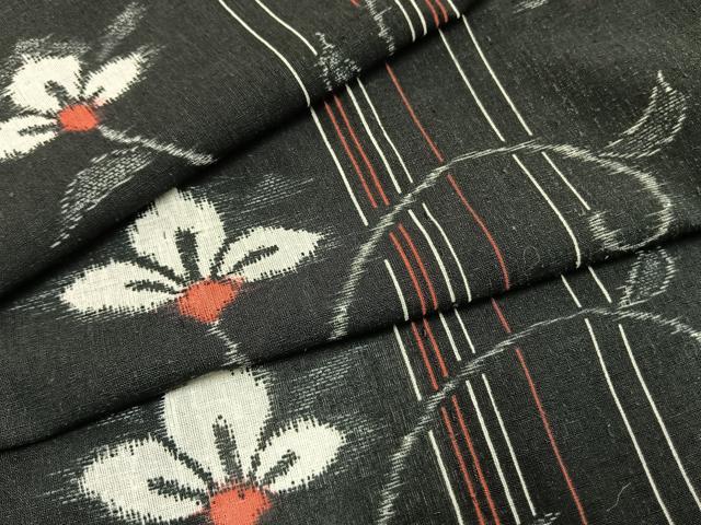 平和屋着物＊夏物 小紋 紗 花唐草文 黒地 洗える着物 AABF5706fy