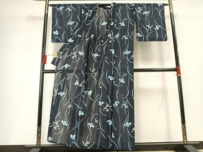 平和屋着物＊夏物　小紋　草花文　洗える着物　AABF5710fy