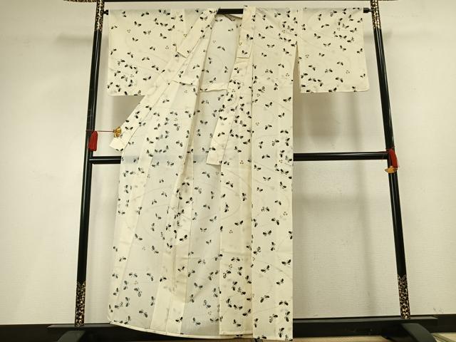 平和屋着物＊夏物 小紋 紗 舞蝶文 洗える着物 未使用 AABF5711fy