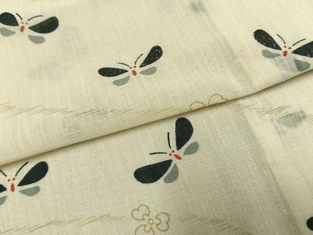 平和屋着物＊夏物 小紋 紗 舞蝶文 洗える着物 未使用 AABF5711fy