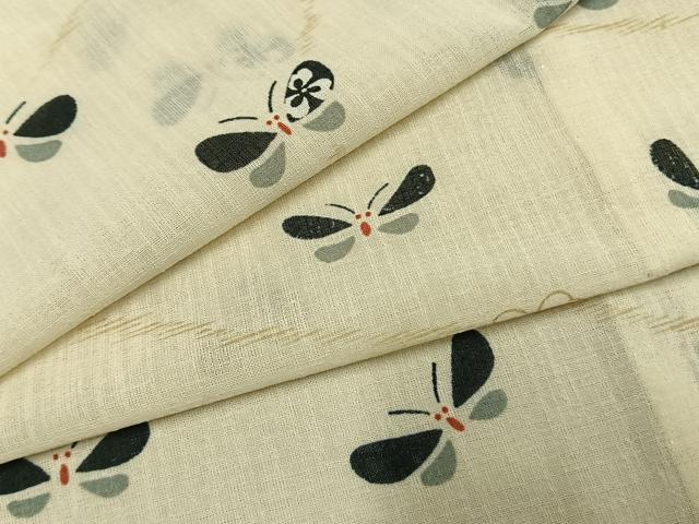 平和屋着物＊夏物 小紋 紗 舞蝶文 洗える着物 未使用 AABF5711fy
