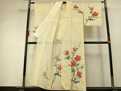 平和屋着物＊夏物 訪問着 絽 手描き 枝花文 金彩 正絹 逸品 AABF5717fy