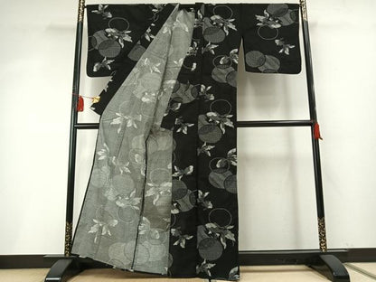 平和屋着物∴夏物 浴衣 金魚 黒地 綿 逸品 AABF5719fy