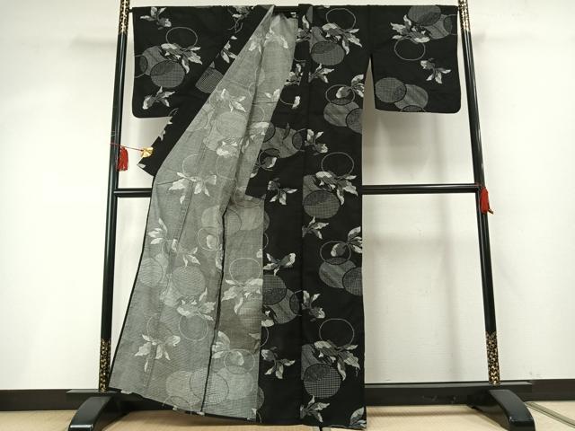 平和屋着物∴夏物 浴衣 金魚 黒地 綿 逸品 AABF5719fy