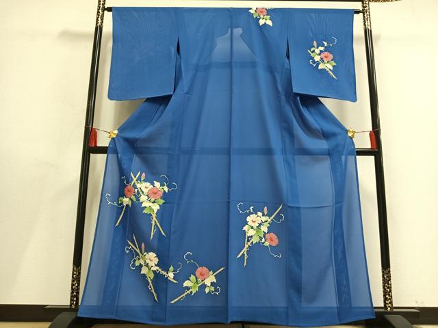 平和屋着物＊夏物 訪問着 絽 手描き 朝顔 銀彩 正絹 逸品 AABF5722fy