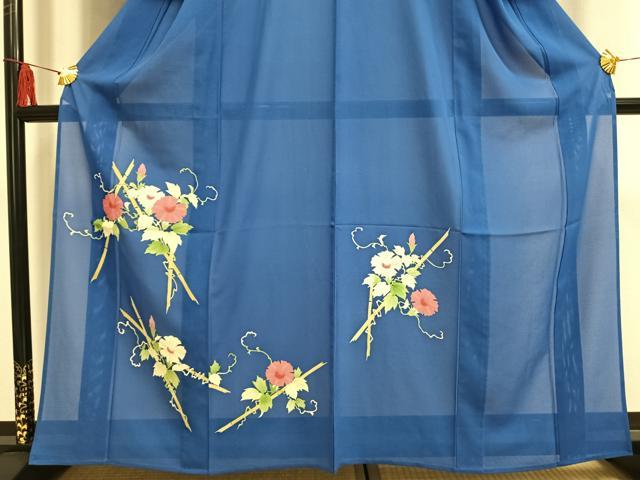 平和屋着物＊夏物 訪問着 絽 手描き 朝顔 銀彩 正絹 逸品 AABF5722fy