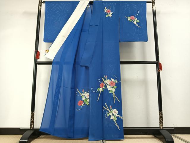 平和屋着物＊夏物 訪問着 絽 手描き 朝顔 銀彩 正絹 逸品 AABF5722fy