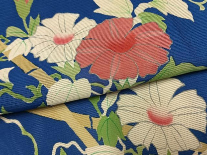 平和屋着物＊夏物 訪問着 絽 手描き 朝顔 銀彩 正絹 逸品 AABF5722fy