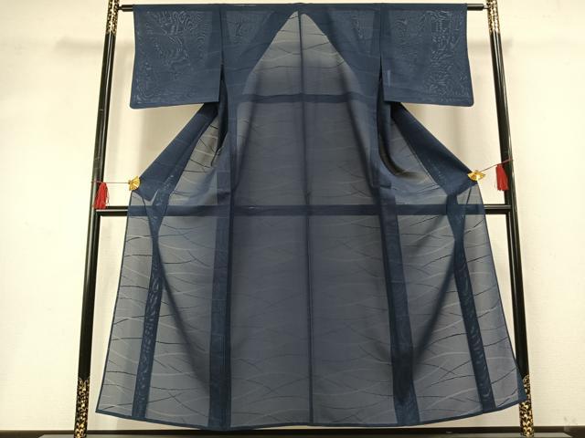 平和屋着物＊夏物 色無地 絽 芝地紋 青藍色 正絹 逸品 AABF5728fy