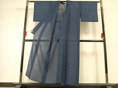 平和屋着物＊夏物 色無地 絽 芝地紋 青藍色 正絹 逸品 AABF5728fy