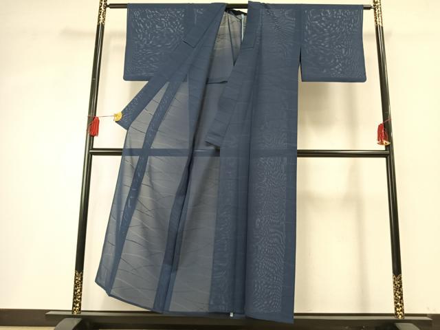 平和屋着物＊夏物 色無地 絽 芝地紋 青藍色 正絹 逸品 AABF5728fy