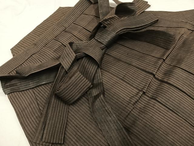平和屋着物＊夏物 男性 行灯袴 紬地 紗 縞 正絹 逸品 AABF5733fy