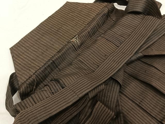 平和屋着物＊夏物 男性 行灯袴 紬地 紗 縞 正絹 逸品 AABF5733fy