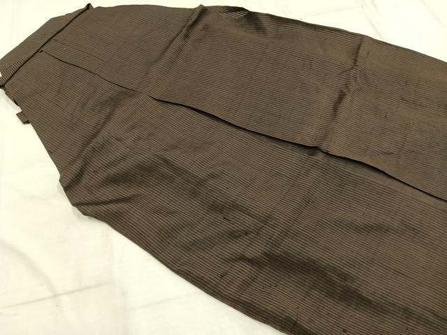平和屋着物＊夏物 男性 行灯袴 紬地 紗 縞 正絹 逸品 AABF5733fy