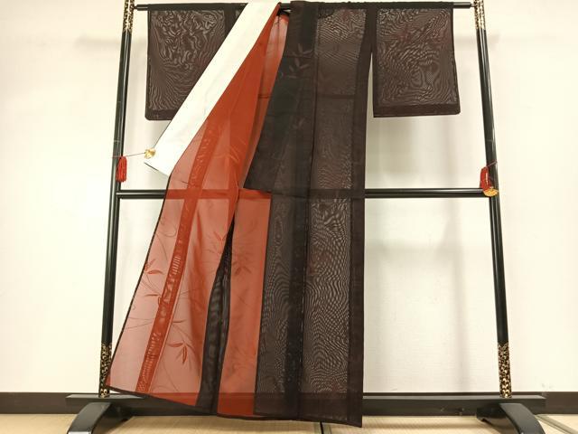平和屋着物＊夏物　小紋　紗　草葉文　正絹　逸品　AABF5736fy