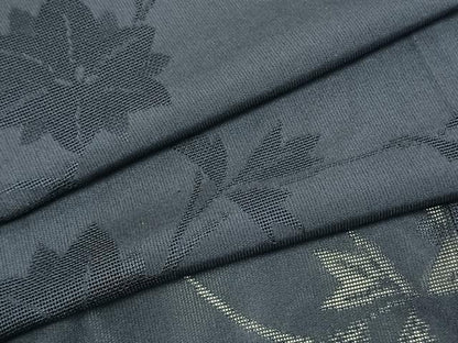 平和屋着物＊夏物 色無地 紗 草葉地紋 紺青色 正絹 逸品 AABF5737fy