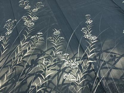 平和屋着物＊夏物 訪問着 絽 手描き 草花文 暈し染め 銀彩 正絹 逸品 AABF5739fy