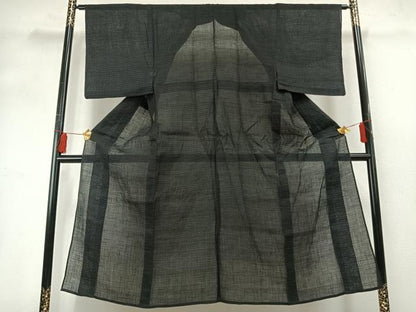 平和屋着物＊夏物 男性 上布 十字絣 黒地 麻 逸品 AABF5740fy