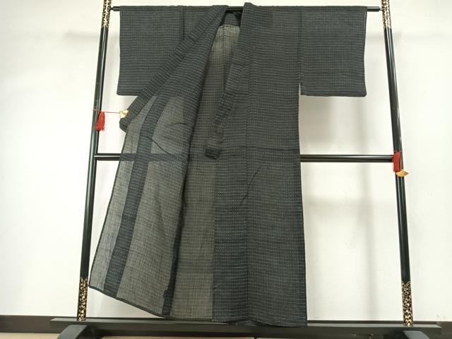 平和屋着物＊夏物 男性 上布 井桁絣 黒地 麻 逸品 AABF5742fy