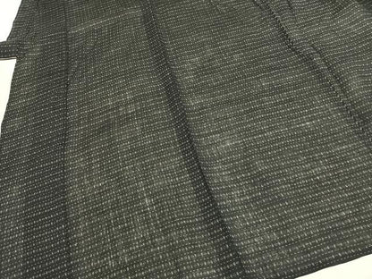平和屋着物＊夏物 男性 上布 井桁絣 黒地 麻 逸品 AABF5742fy