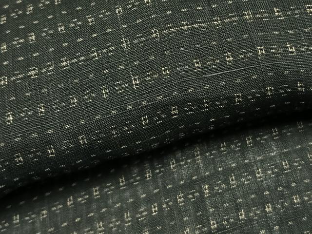 平和屋着物＊夏物 男性 上布 井桁絣 黒地 麻 逸品 AABF5742fy