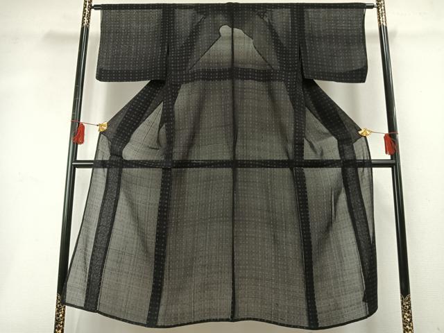 平和屋着物＊夏物 紗紬 幾何学文様 黒地 正絹 逸品 AABF5748fy