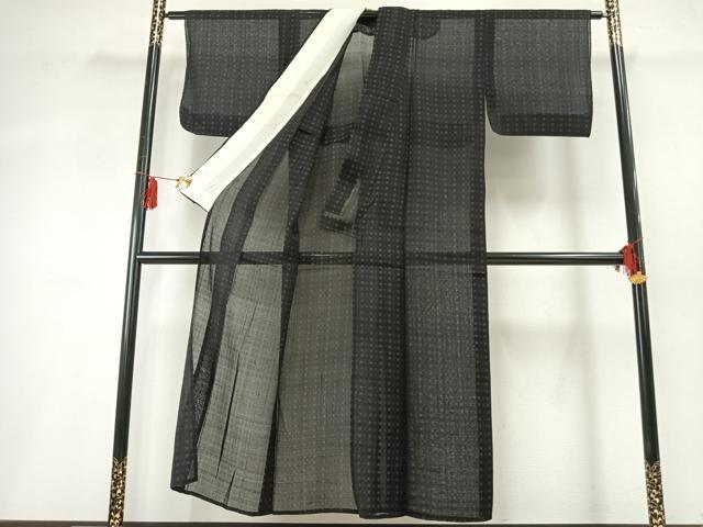 平和屋着物＊夏物 紗紬 幾何学文様 黒地 正絹 逸品 AABF5748fy