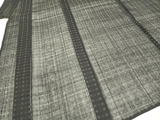 平和屋着物＊夏物 紗紬 幾何学文様 黒地 正絹 逸品 AABF5748fy