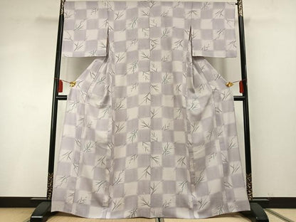 平和屋着物＊夏物 小紋 絽 手描き 市松勝虫文様 暈し染め 正絹 逸品 AABF5751fy