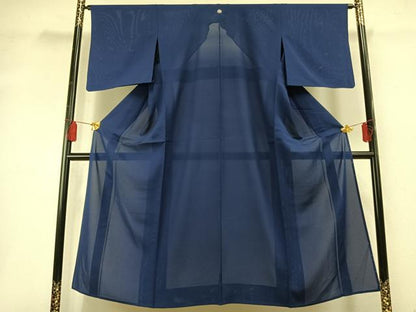 平和屋着物＊夏物 色無地 絽 青藍色 正絹 逸品 AABF5754fy