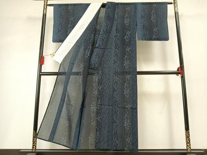 平和屋着物＊夏物　大島紬　夏大島　花唐草間道　反端付き　正絹　逸品　未使用　AABF5757fy