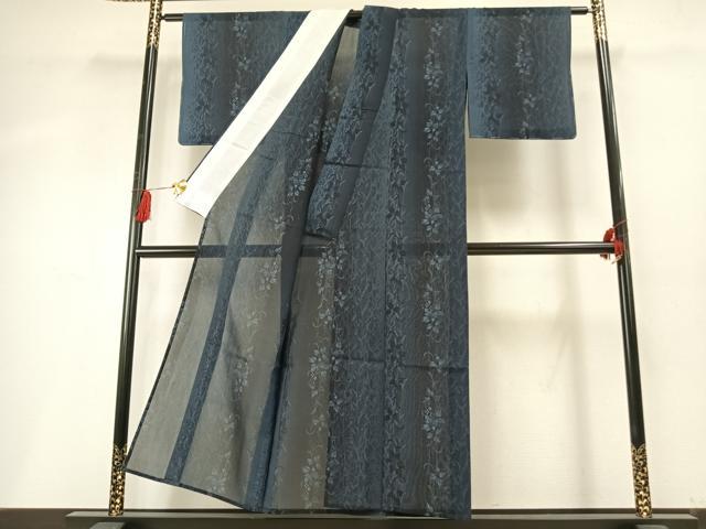 平和屋着物＊夏物　大島紬　夏大島　花唐草間道　反端付き　正絹　逸品　未使用　AABF5757fy