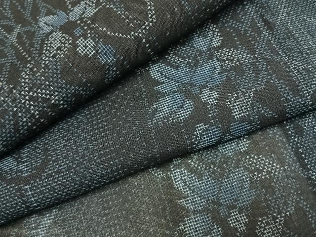 平和屋着物＊夏物　大島紬　夏大島　花唐草間道　反端付き　正絹　逸品　未使用　AABF5757fy