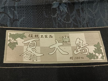 平和屋着物＊夏物　大島紬　夏大島　花唐草間道　反端付き　正絹　逸品　未使用　AABF5757fy