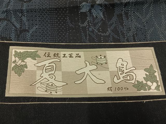 平和屋着物＊夏物　大島紬　夏大島　花唐草間道　反端付き　正絹　逸品　未使用　AABF5757fy