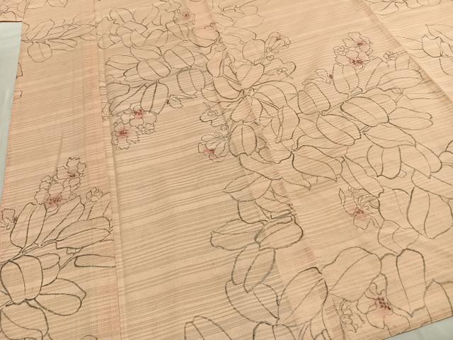 平和屋着物＊夏物 小紋 絽 手描き 草花文 暈し染め 正絹 逸品 AABF5764fy
