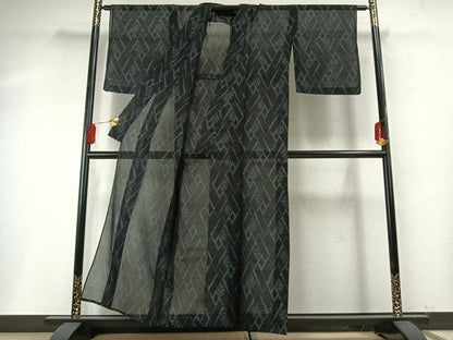 平和屋着物＊夏物 本場大島紬 夏大島 幾何学花文 黒地 正絹 逸品 AABF5766fy