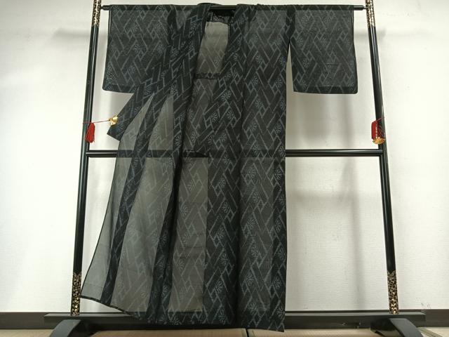 平和屋着物＊夏物 本場大島紬 夏大島 幾何学花文 黒地 正絹 逸品 AABF5766fy