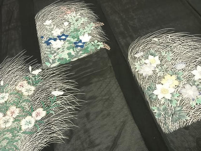 平和屋着物＊夏物 黒留袖 絽 手描き 草花文 金銀糸 金銀彩 正絹 逸品 AABF5767fy