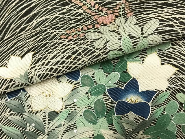 平和屋着物＊夏物 黒留袖 絽 手描き 草花文 金銀糸 金銀彩 正絹 逸品 AABF5767fy
