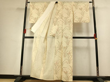 平和屋着物＊夏物 小紋 絽 草葉文 金彩 正絹 逸品 AABF5777fy