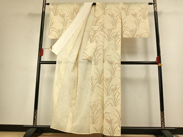 平和屋着物＊夏物 小紋 絽 草葉文 金彩 正絹 逸品 AABF5777fy