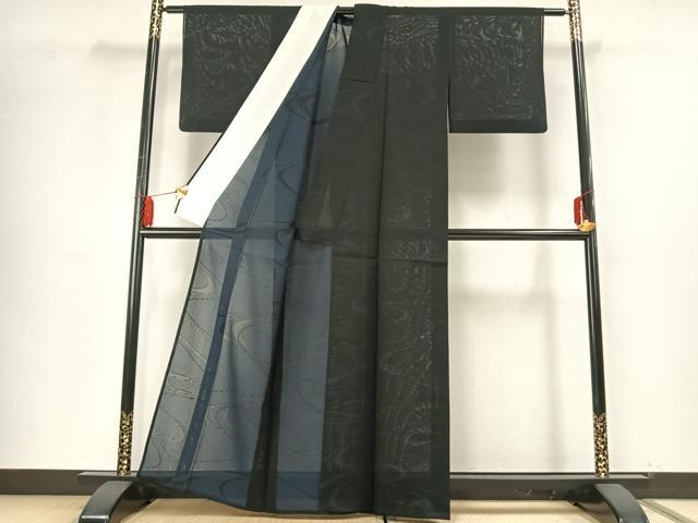 平和屋着物＊夏物 小紋 絽 流水文 黒地 正絹 逸品 AABF5778fy