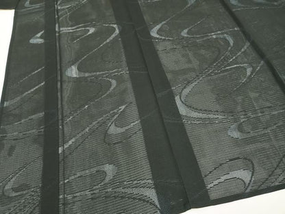 平和屋着物＊夏物 小紋 絽 流水文 黒地 正絹 逸品 AABF5778fy