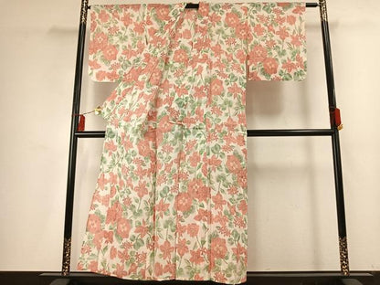 平和屋着物＊夏物 小千谷ちぢみ 草花文 麻 逸品 AABF5779fy
