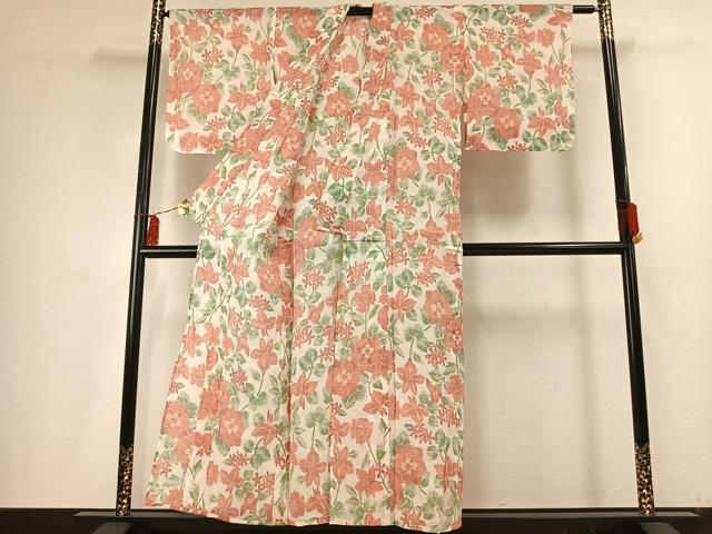 平和屋着物＊夏物 小千谷ちぢみ 草花文 麻 逸品 AABF5779fy
