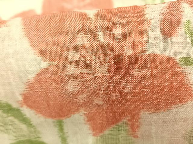 平和屋着物＊夏物 小千谷ちぢみ 草花文 麻 逸品 AABF5779fy