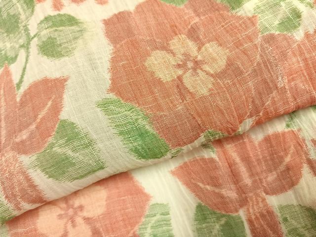 平和屋着物＊夏物 小千谷ちぢみ 草花文 麻 逸品 AABF5779fy