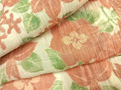 平和屋着物＊夏物 小千谷ちぢみ 草花文 麻 逸品 AABF5779fy