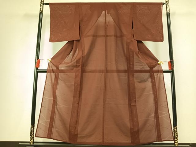 平和屋着物＊夏物 色無地 絽 芝地紋 栗皮茶色 正絹 逸品 AABF5780fy